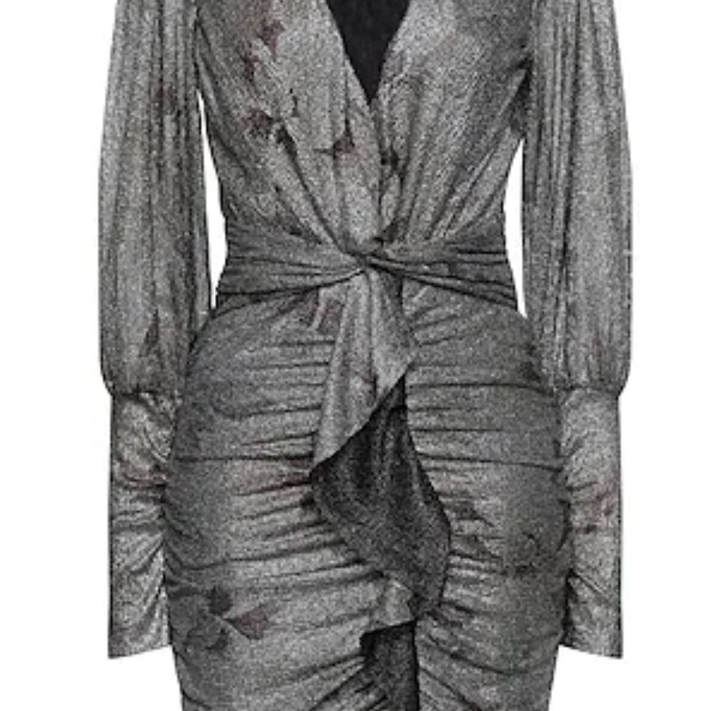 ba&sh Silver Bodycon Dress with Ruched Wrap Design